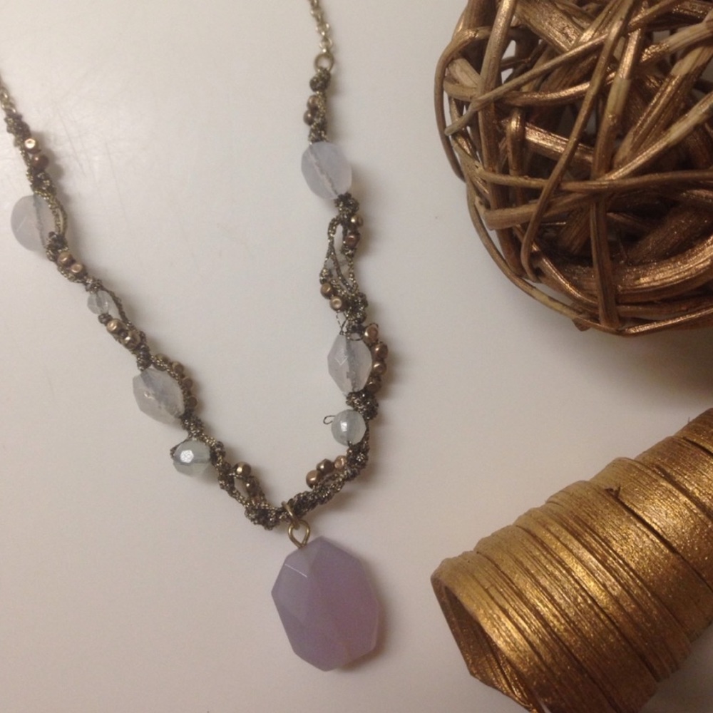 NWT Beaded Gold Tone Adjustable Faceted Faux Quartz Crystal Stone